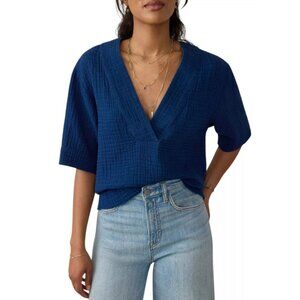 Fajerty Women's Dune Cotton Gauze SS Pullover in Dark Indigo Wash size XS NWT